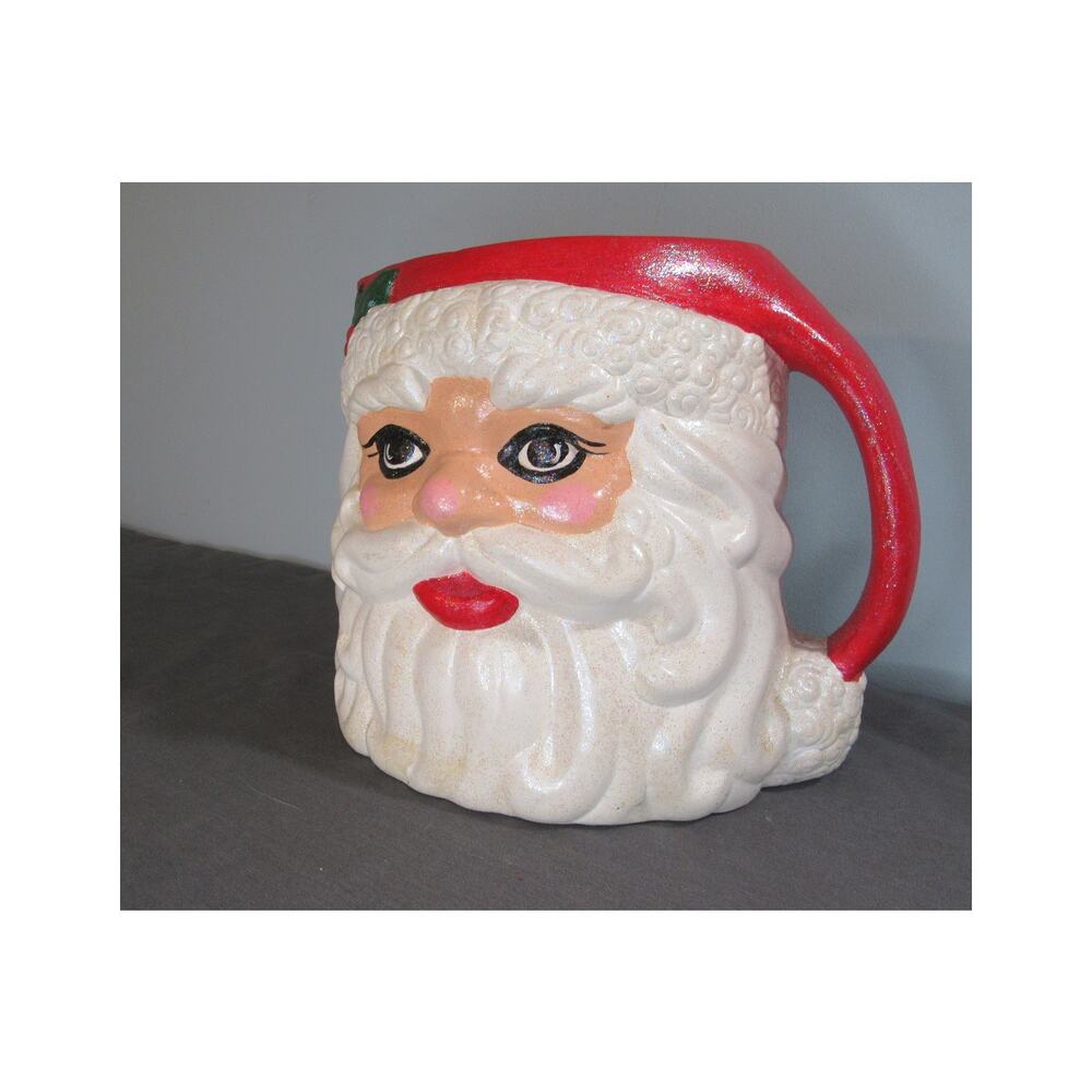 Vtg Large Santa Head Pitcher/Planter 7.5"H x 7"W Christmas Decor Glitter Finish